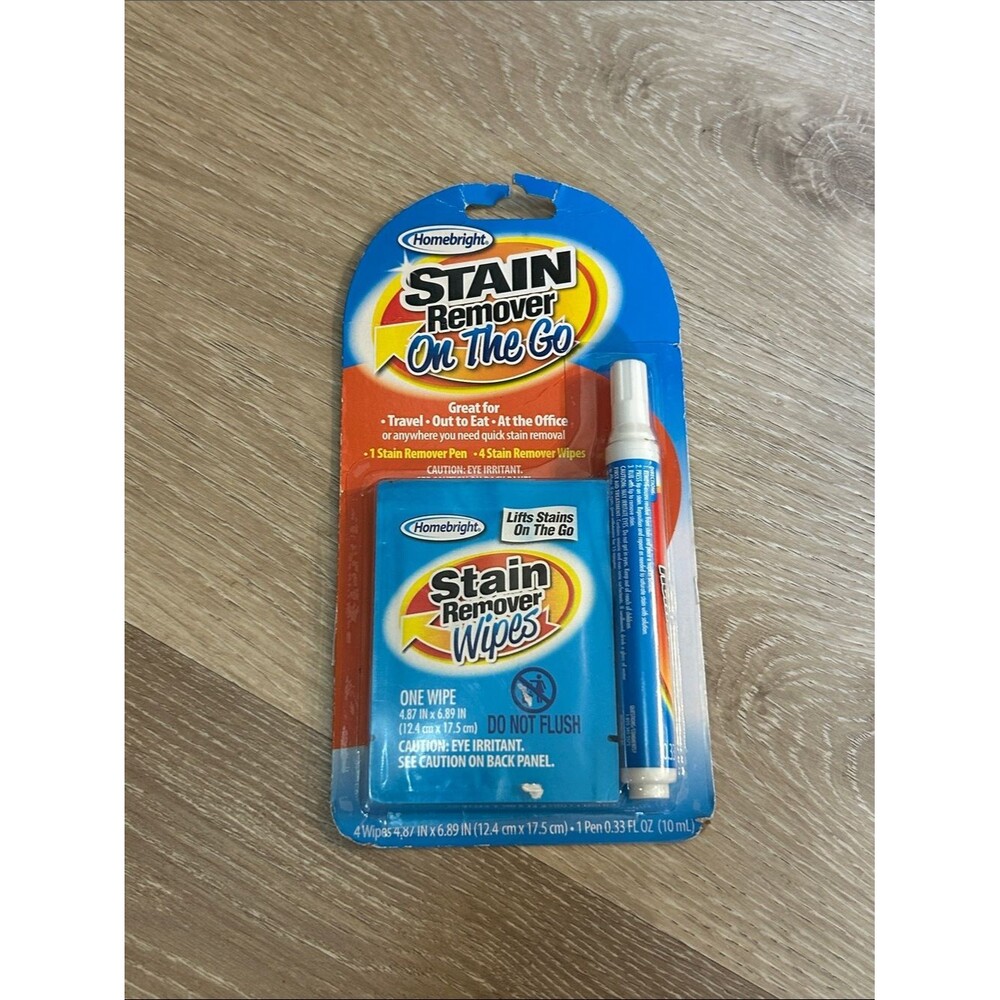 Homebright Stain Remover On The Go NIB Pen and Four Individual Packaged Wipes
